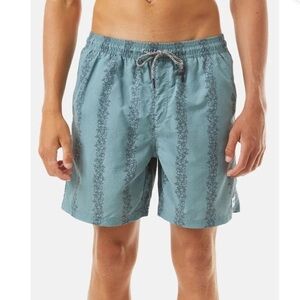 Katin Mens XL Vera Volley Trunks Blue Surf Hibiscus Floral Drawstring Shorts